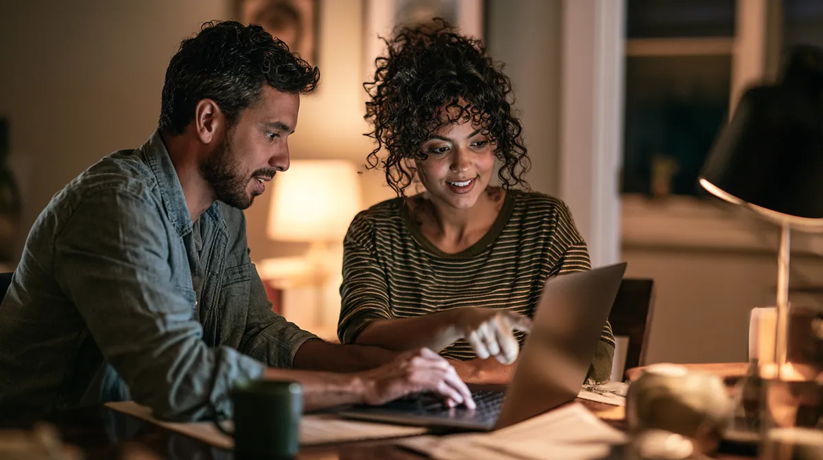 Couple completing their BHG Loan personal loan application together at the dining table