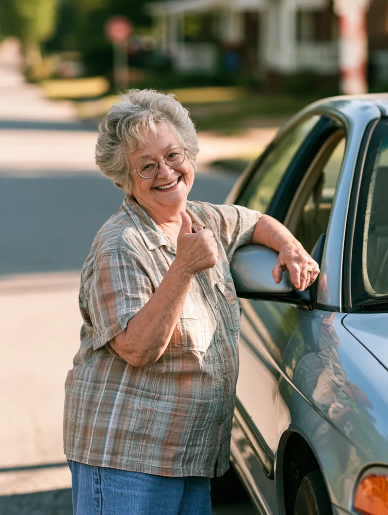 Happy borrower back on the road after funding her car repair through BHG Loan