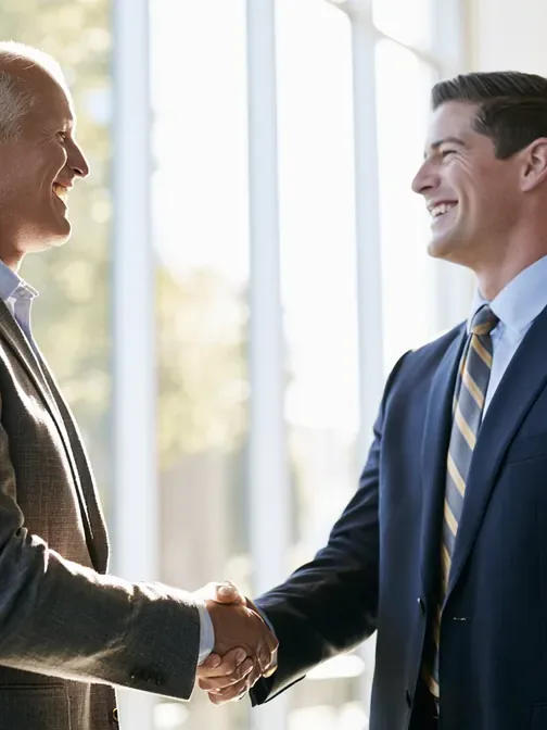 Borrower and loan advisor completing a personal loan agreement with a handshake
