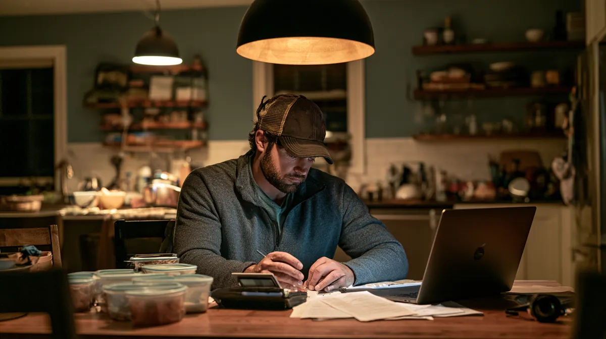 Borrower working through loan payment calculations at his kitchen table — BHG Loan