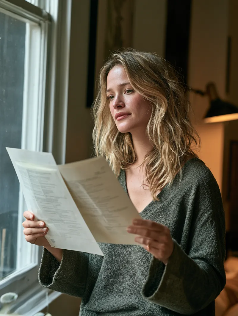 Borrower comparing the APRs on two personal loan offers by window light